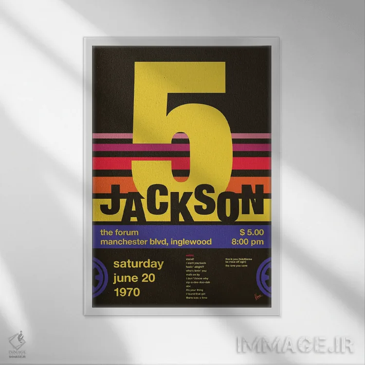تابلو دکوراتیو پوستر جکسون ۵ اثر چانکونگ - نمای قابدار سفید