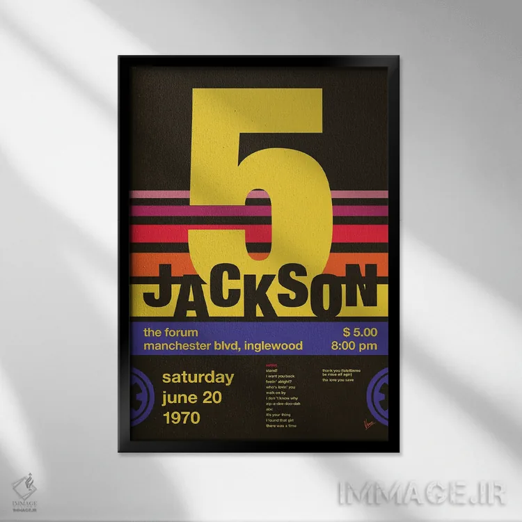 تابلو دکوراتیو پوستر جکسون ۵ اثر چانکونگ - نمای قابدار مشکی