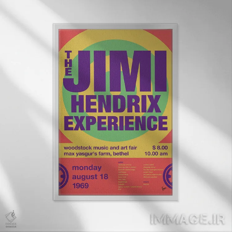 تابلو دکوراتیو پوستر جیمی هندریکس اثر چانکونگ - نمای قابدار سفید