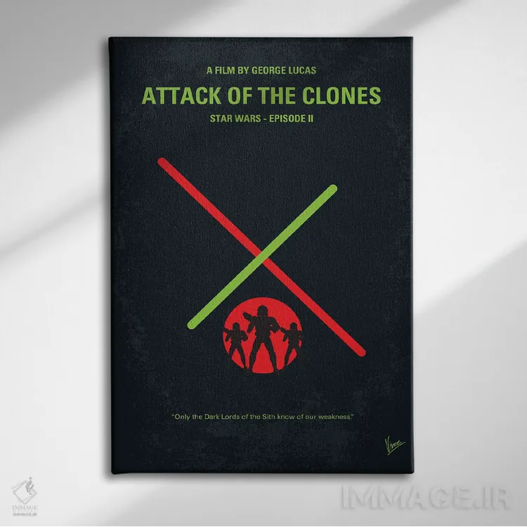 تابلو مینیمال پوستر جنگ ستارگان اپیزود دوم: حمله کلون ها اثر چانکونگ - نمای روبهرو روی دیوار