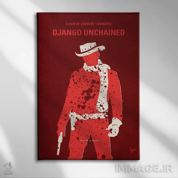 تابلو مینیمال پوستر مینیمال فیلم جانگو آزاد شده اثر چانکونگ - نمای روبهرو روی دیوار