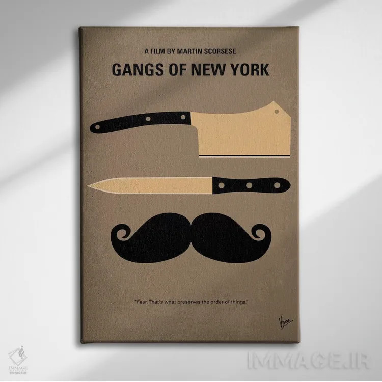 تابلو مینیمال پوستر مینیمال فیلم دار و دسته های نیویورکی اثر چانکونگ - نمای روبهرو روی دیوار