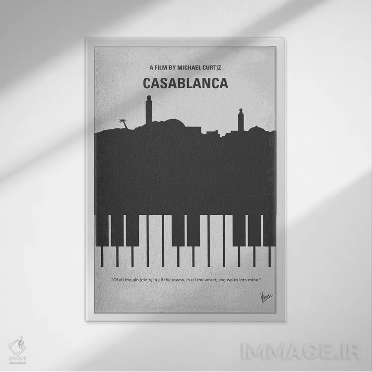 تابلو مینیمال پوستر مینیمال فیلم کازابلانکا اثر چانکونگ - نمای قابدار سفید