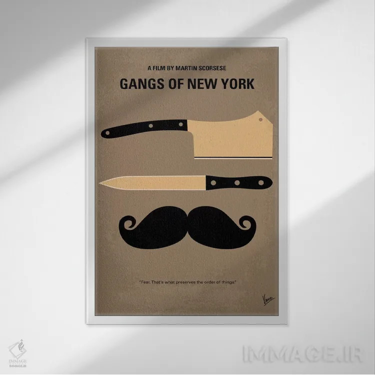 تابلو مینیمال پوستر مینیمال فیلم دار و دسته های نیویورکی اثر چانکونگ - نمای قابدار سفید