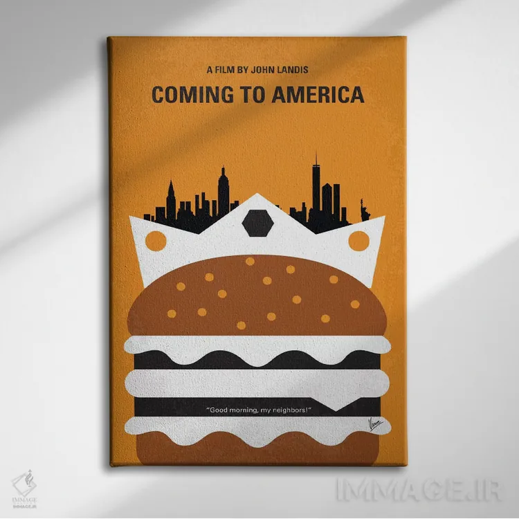تابلو مینیمال پوستر مینیمال فیلم آمدن به آمریکا اثر چانکونگ - نمای روبهرو روی دیوار