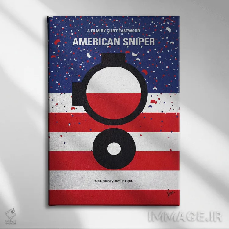 تابلو مینیمال پوستر مینیمال فیلم تک تیرانداز آمریکایی اثر چانکونگ - نمای روبهرو روی دیوار
