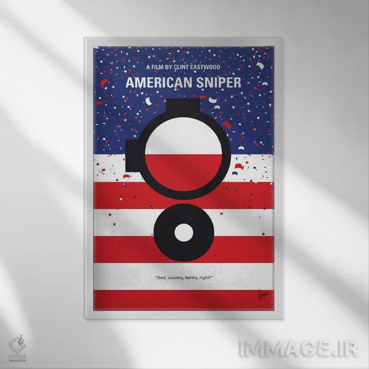 تابلو مینیمال پوستر مینیمال فیلم تک تیرانداز آمریکایی اثر چانکونگ - نمای قابدار سفید