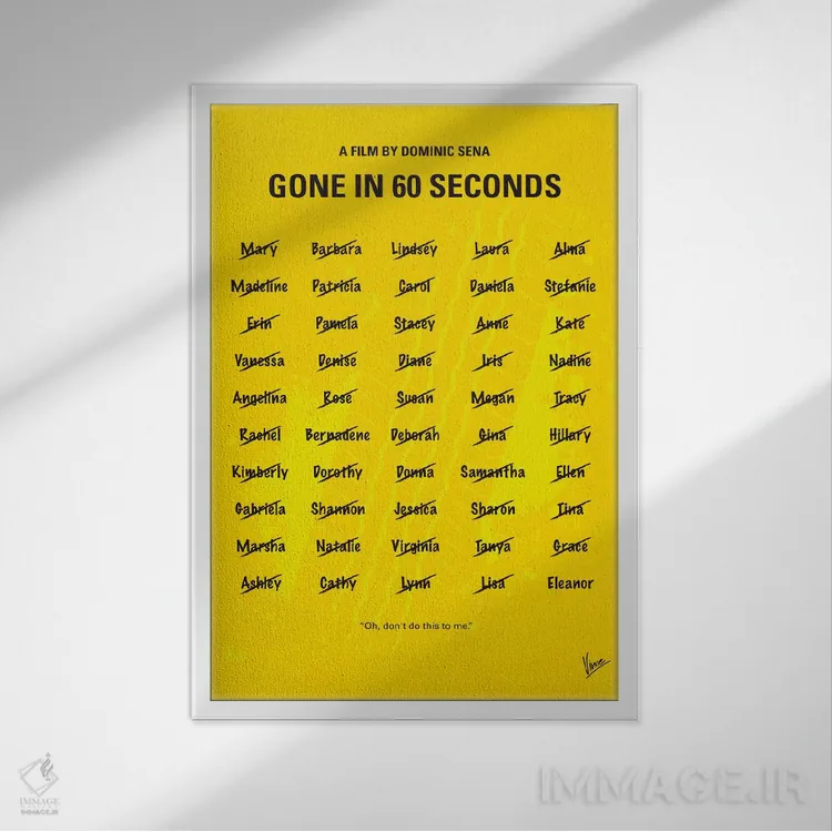 تابلو مینیمال پوستر مینیمال فیلم در ۶۰ ثانیه ناپدید شد اثر چانکونگ - نمای قابدار سفید