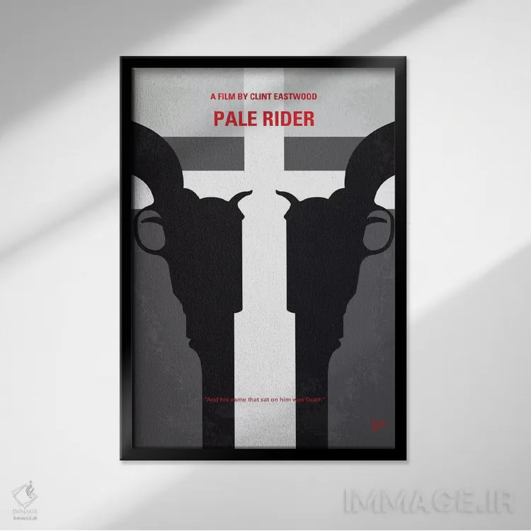تابلو مینیمال پوستر مینیمال فیلم سوارکار رنگ پریده اثر چانکونگ - نمای قابدار مشکی