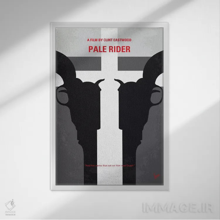 تابلو مینیمال پوستر مینیمال فیلم سوارکار رنگ پریده اثر چانکونگ - نمای قابدار سفید