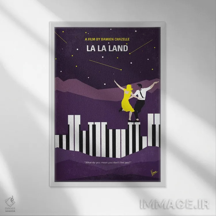 تابلو مینیمال پوستر مینیمال فیلم لا لا لند اثر چانکونگ - نمای قابدار سفید