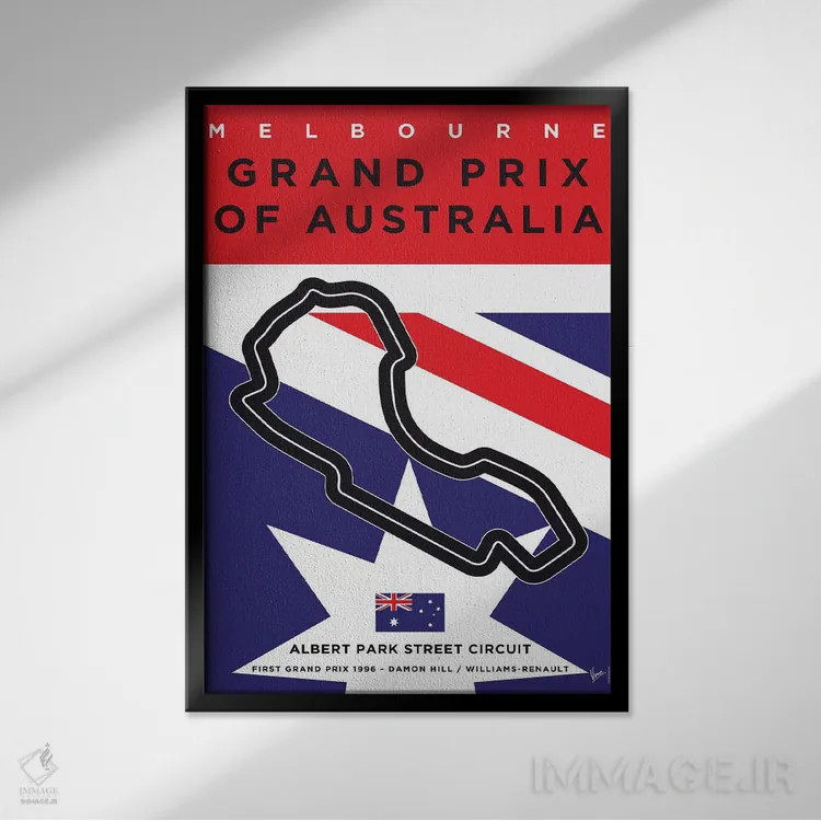 تابلو دکوراتیو پوستر مینیمال پیست ملبورن اثر چانکونگ - نمای قابدار مشکی