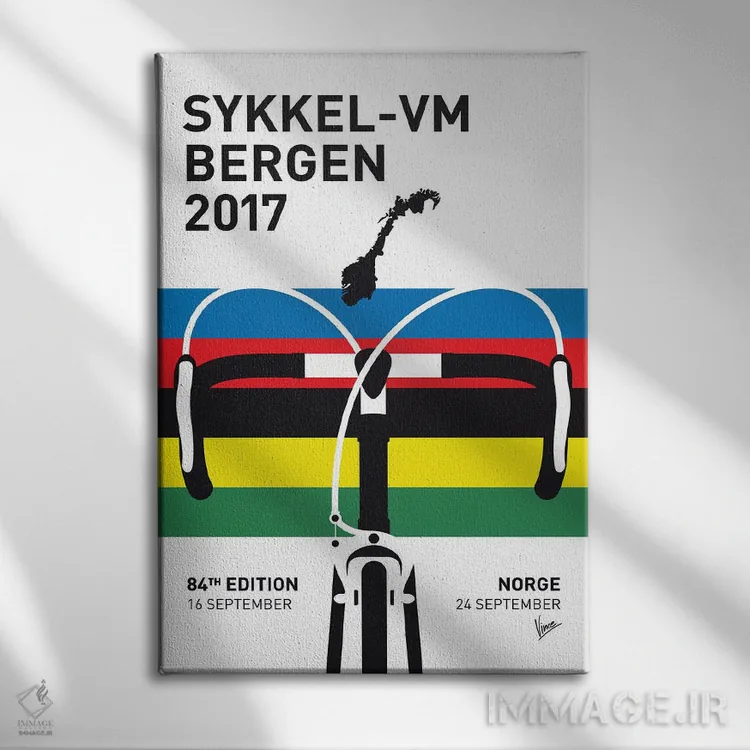 تابلو دکوراتیو پوستر مینیمال قهرمانی دوچرخه سواری جاده جهان ۲۰۱۷ اثر چانکونگ - نمای روبهرو روی دیوار