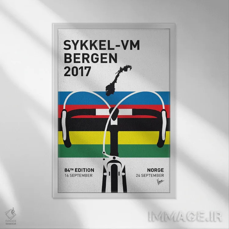 تابلو دکوراتیو پوستر مینیمال قهرمانی دوچرخه سواری جاده جهان ۲۰۱۷ اثر چانکونگ - نمای قابدار سفید