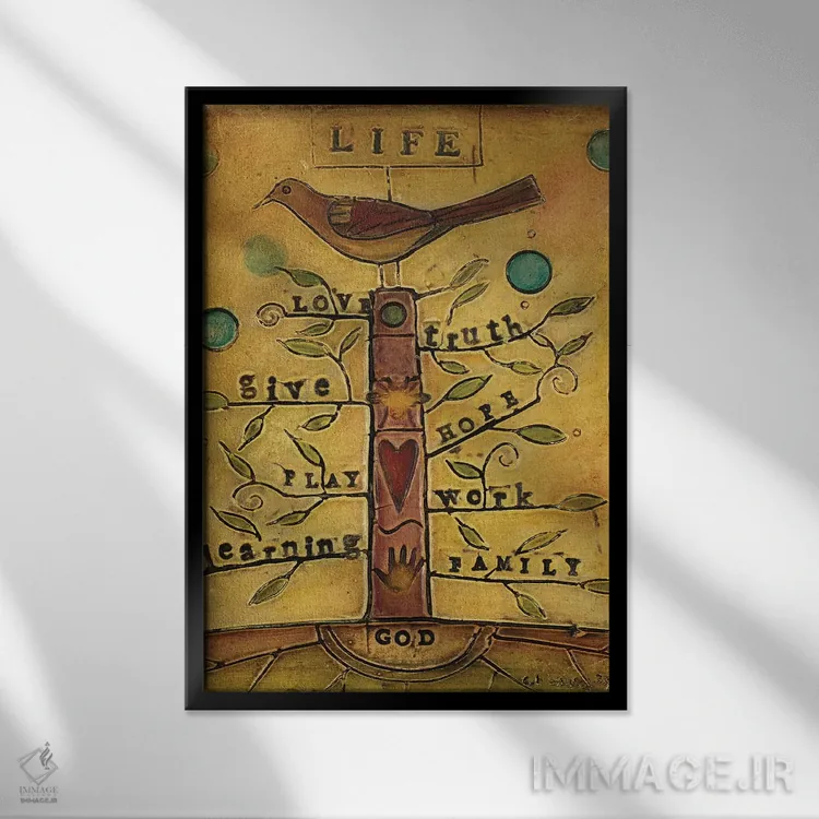 تابلو دکوراتیو مرغ زندگی اثر کارولین کینی سون - نمای قابدار مشکی