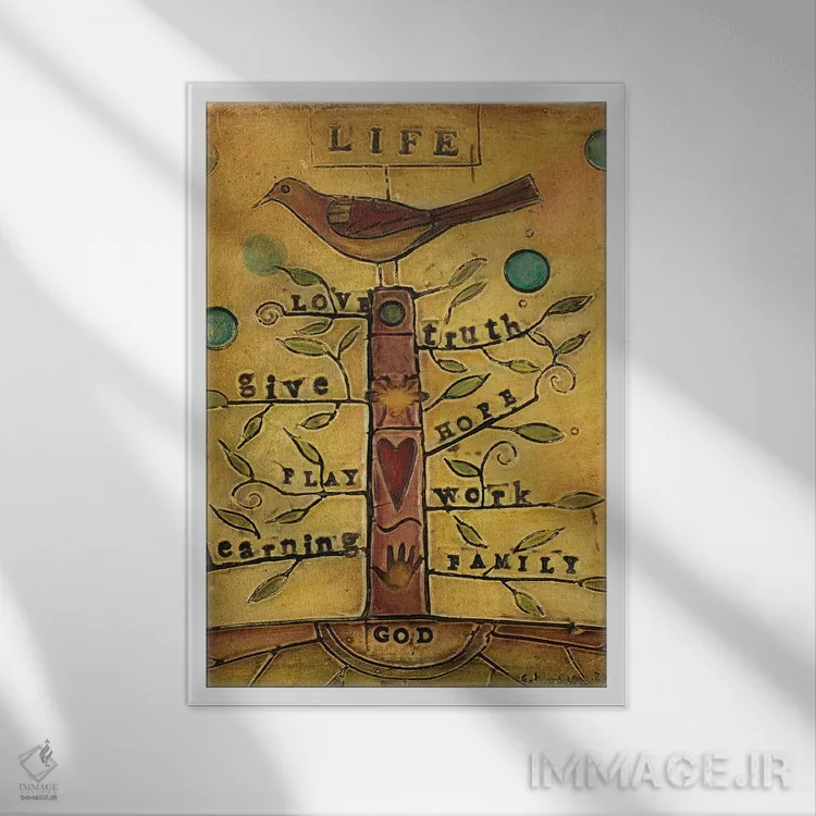 تابلو دکوراتیو مرغ زندگی اثر کارولین کینی سون - نمای قابدار سفید