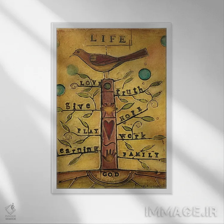 تابلو دکوراتیو مرغ زندگی اثر کارولین کینی سون - نمای قابدار سفید