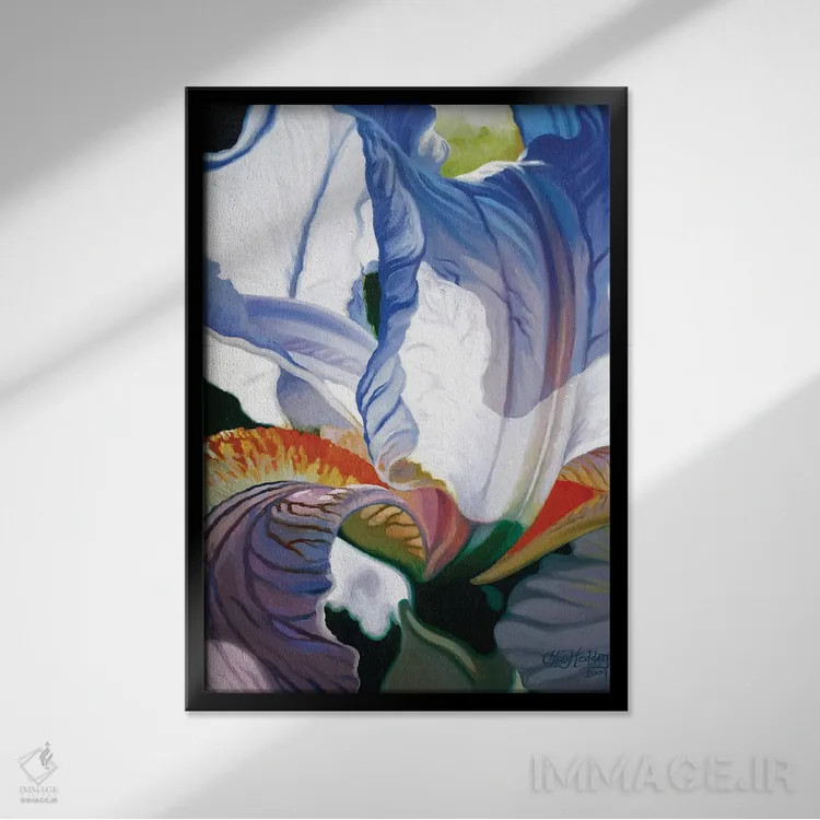 تابلو دکوراتیو زنبق آبی اثر کلویی هدن - نمای قابدار مشکی