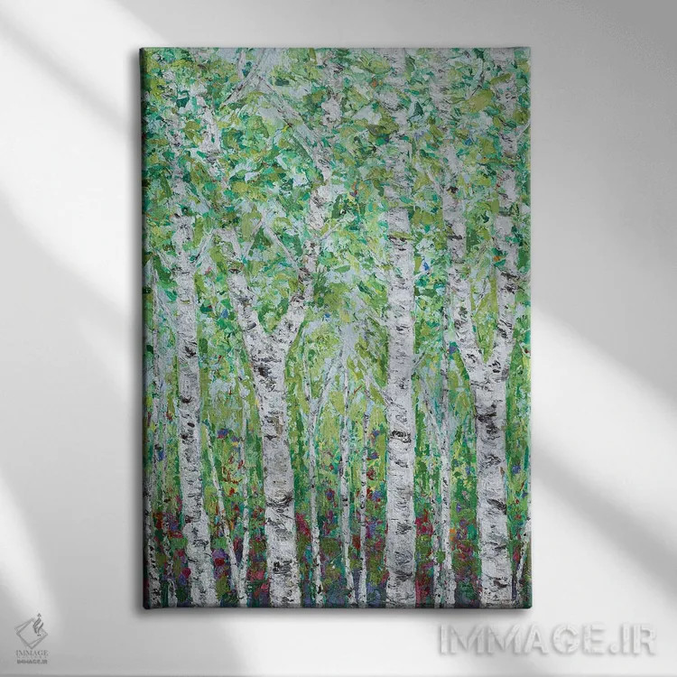 تابلو دکوراتیو چوب غان سبز II اثر آن مری کولیک - نمای روبهرو روی دیوار