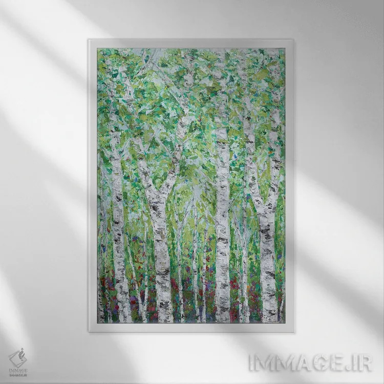 تابلو دکوراتیو چوب غان سبز II اثر آن مری کولیک - نمای قابدار سفید