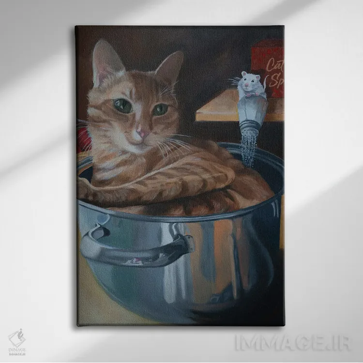 تابلو دکوراتیو نوئل گربه اثر کارول لوز - نمای روبهرو روی دیوار