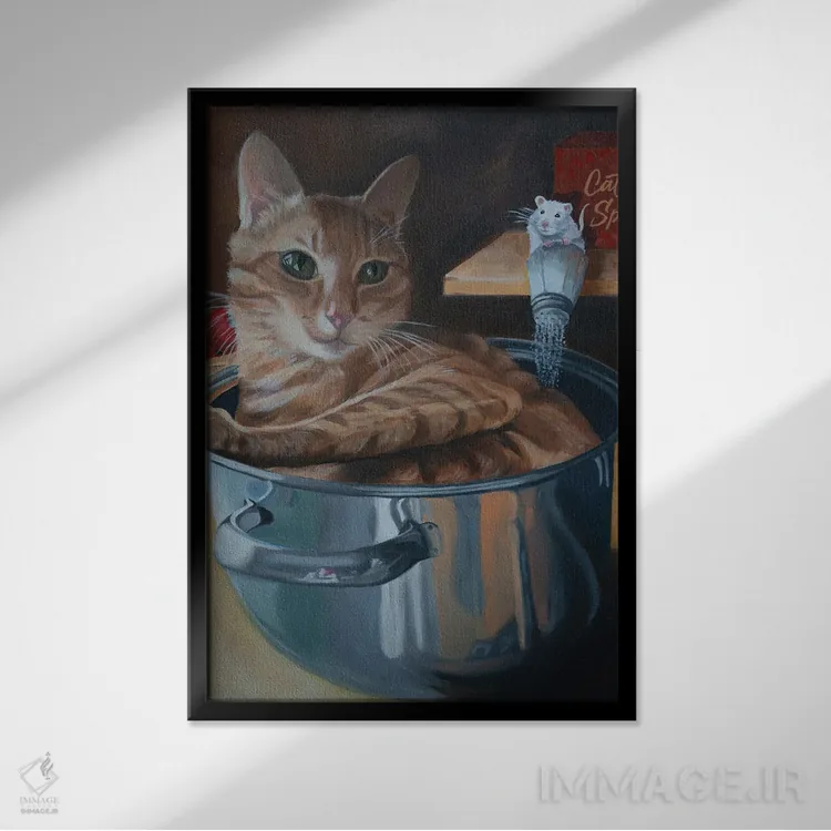 تابلو دکوراتیو نوئل گربه اثر کارول لوز - نمای قابدار مشکی