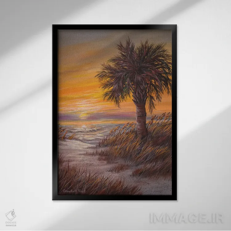 تابلو دکوراتیو طلوع نخل سان ها اثر کمبل فراست - نمای قابدار مشکی
