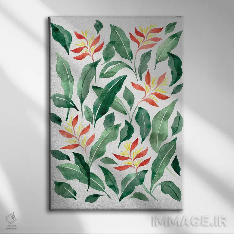 تابلو انتزاعی گل طوطی برزیلی اثر کامیلا خونکوس - نمای روبهرو روی دیوار