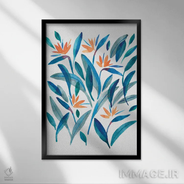 تابلو انتزاعی گل پرنده بهشتی شماره دو اثر کامیلا خونکوس - نمای قابدار مشکی