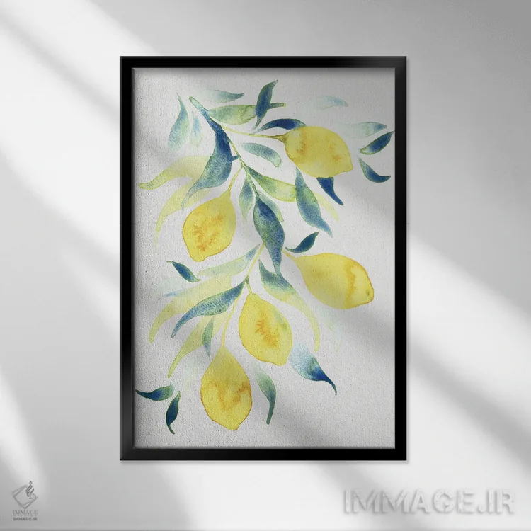 تابلو دکوراتیو لیموهای آبرنگی اثر کامیلا خونکوس - نمای قابدار مشکی