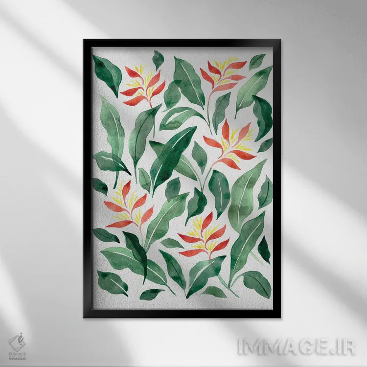 تابلو انتزاعی گل طوطی برزیلی اثر کامیلا خونکوس - نمای قابدار مشکی