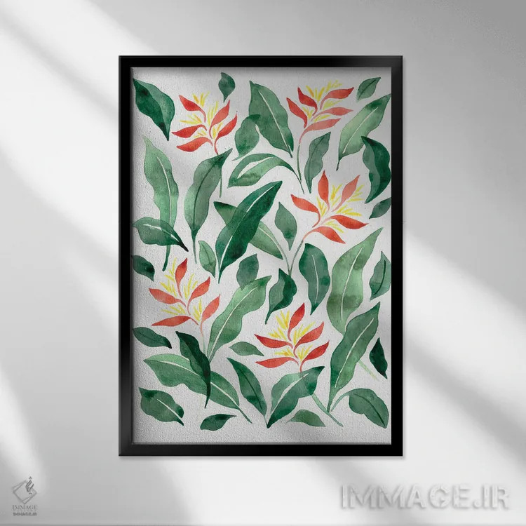 تابلو انتزاعی گل طوطی برزیلی اثر کامیلا خونکوس - نمای قابدار مشکی