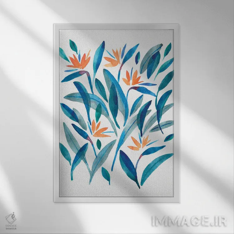 تابلو انتزاعی گل پرنده بهشتی شماره دو اثر کامیلا خونکوس - نمای قابدار سفید