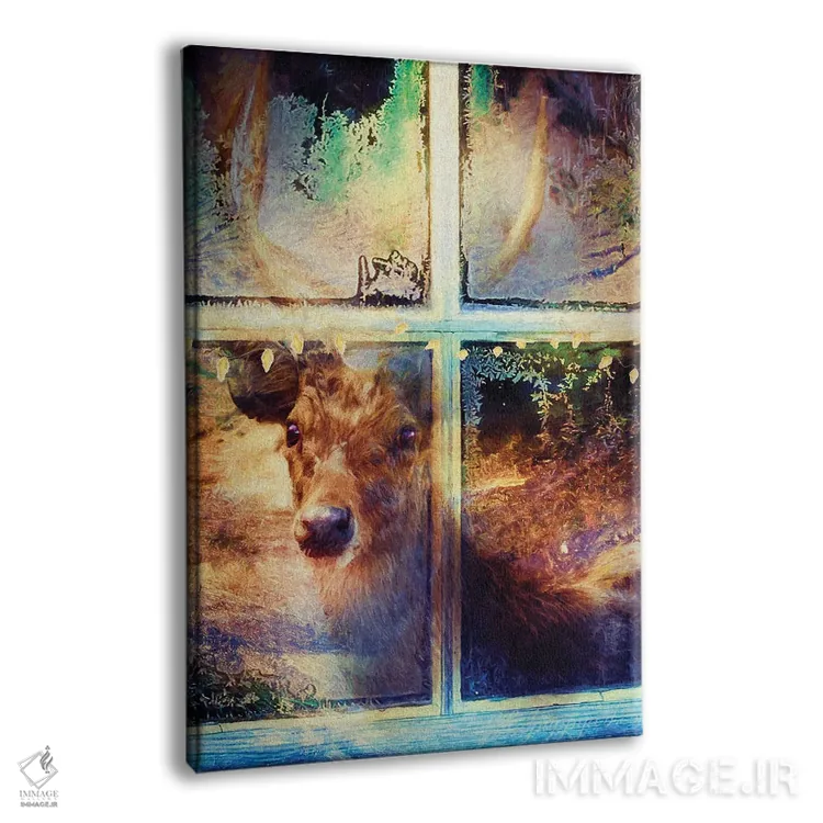 تابلو دکوراتیو گوزن و شیشه پنجره اثر کلودیا مک کینی - نمای پرسپکتیو محصول