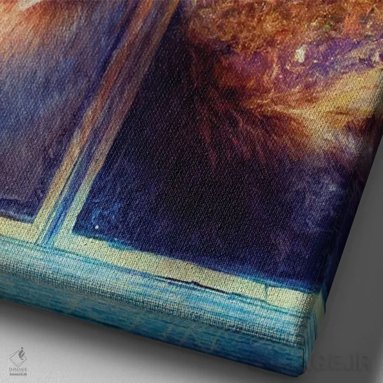 تابلو دکوراتیو گوزن و شیشه پنجره اثر کلودیا مک کینی - نمای نزدیک بافت بوم