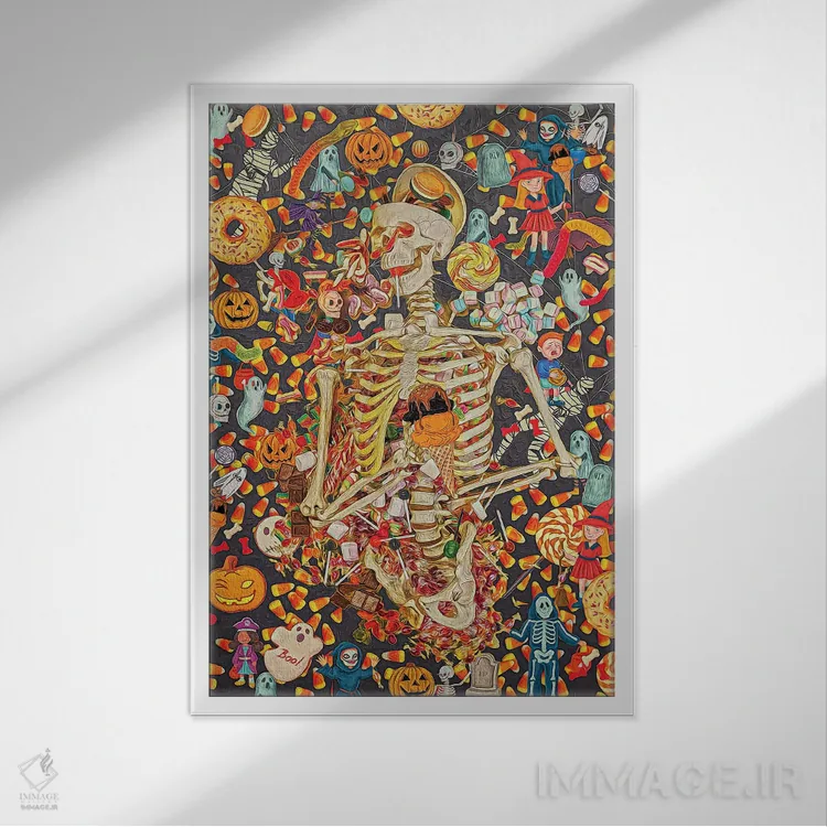 تابلو دکوراتیو اسکلت های شیرین و ترسناک اثر کلودیا مک کینی - نمای قابدار سفید