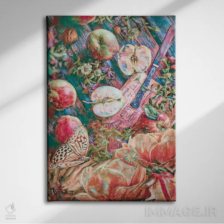 تابلو دکوراتیو فصل سیب اثر کلودیا مک کینی - نمای روبهرو روی دیوار