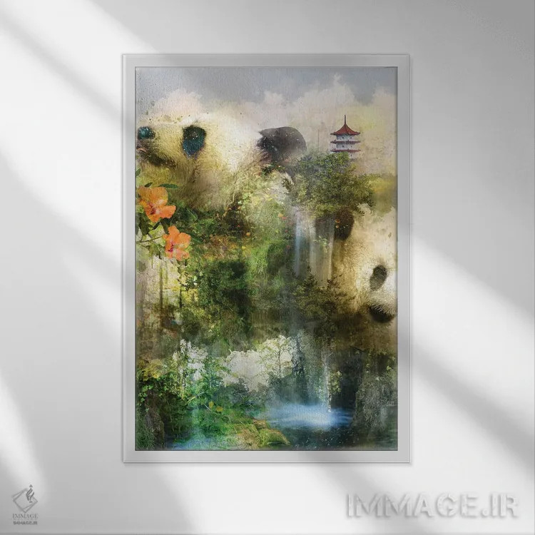 تابلو دکوراتیو جزیره پاندا اثر کلودیا مک کینی - نمای قابدار سفید