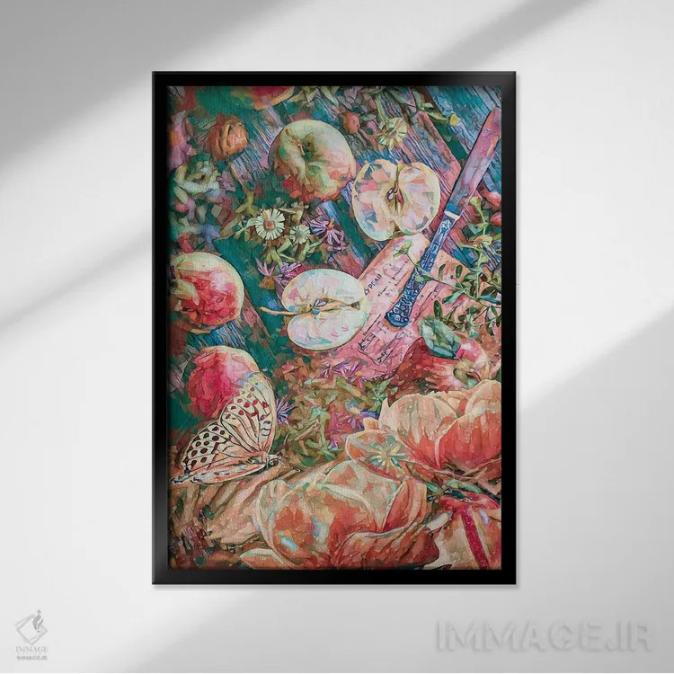 تابلو دکوراتیو فصل سیب اثر کلودیا مک کینی - نمای قابدار مشکی