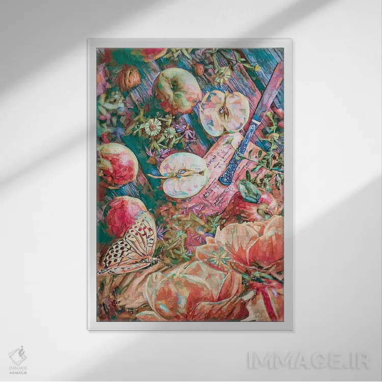 تابلو دکوراتیو فصل سیب اثر کلودیا مک کینی - نمای قابدار سفید