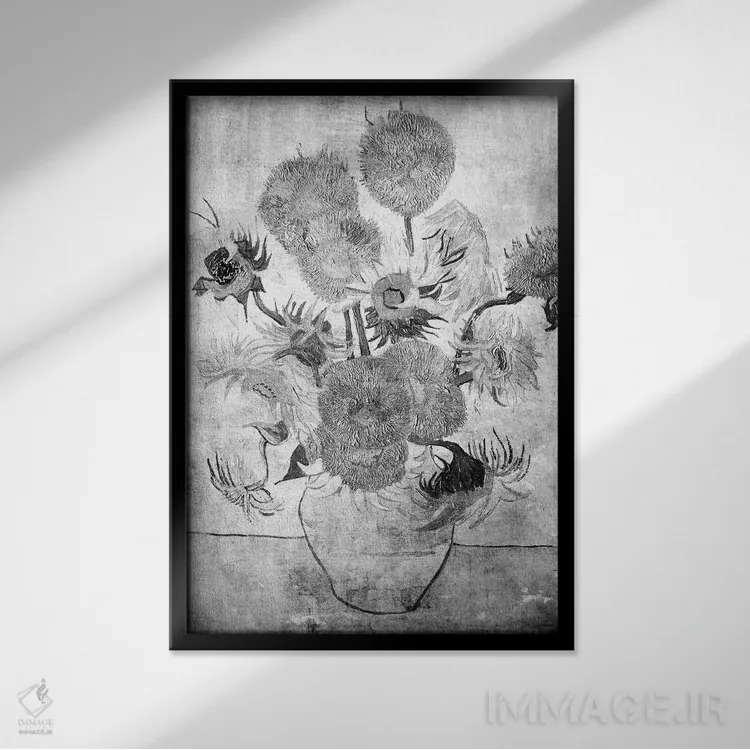 تابلو دکوراتیو آفتابگردان شماره هفت اثر فایو بای فایو کالکتیو - نمای قابدار مشکی