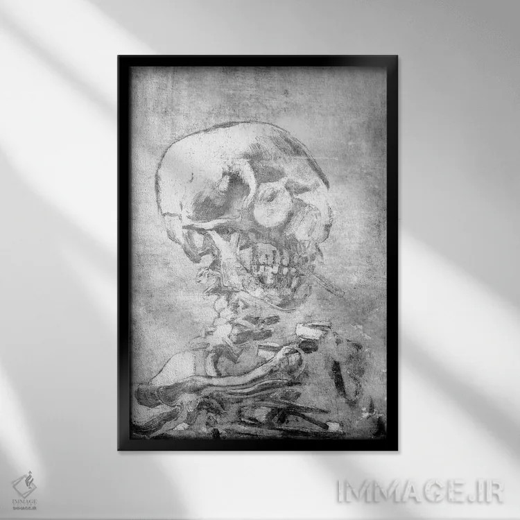 تابلو دکوراتیو جمجمه اسکلت شماره هفت اثر فایو بای فایو کالکتیو - نمای قابدار مشکی