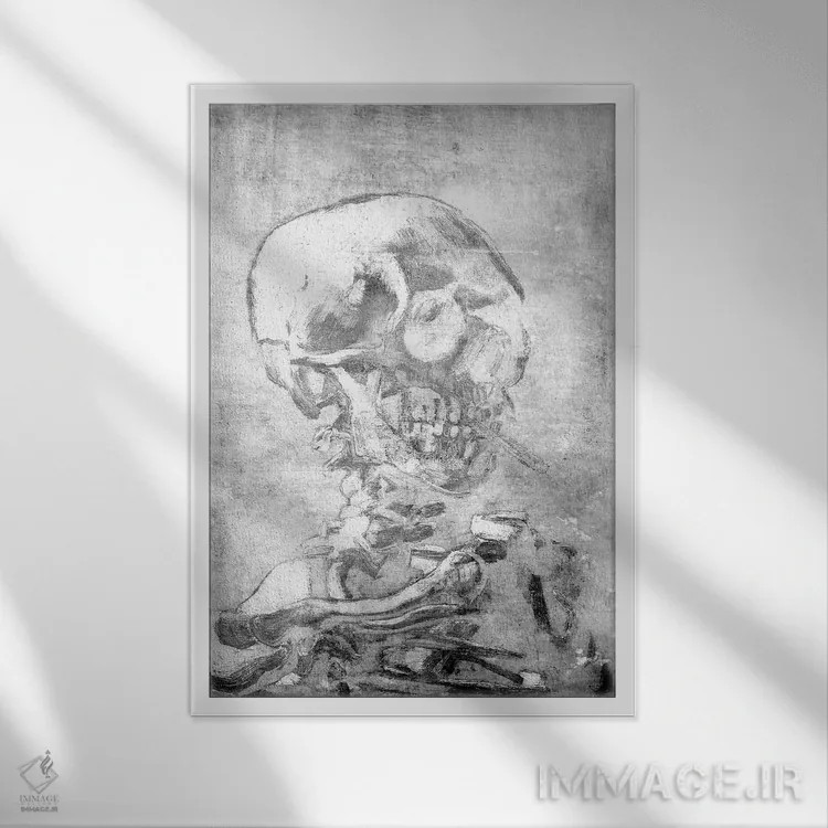 تابلو دکوراتیو جمجمه اسکلت شماره هفت اثر فایو بای فایو کالکتیو - نمای قابدار سفید