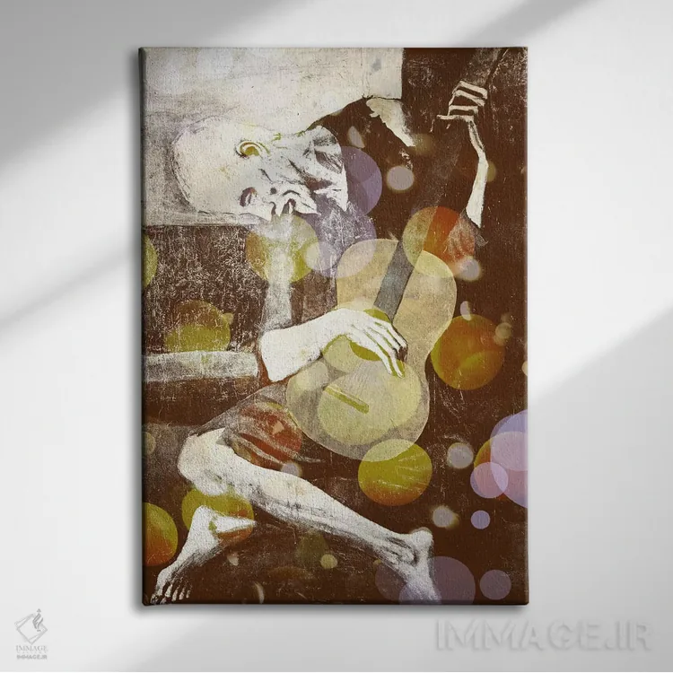 تابلو دکوراتیو گیتارنواز پیر شماره سه اثر فایو بای فایو کالکتیو - نمای روبهرو روی دیوار