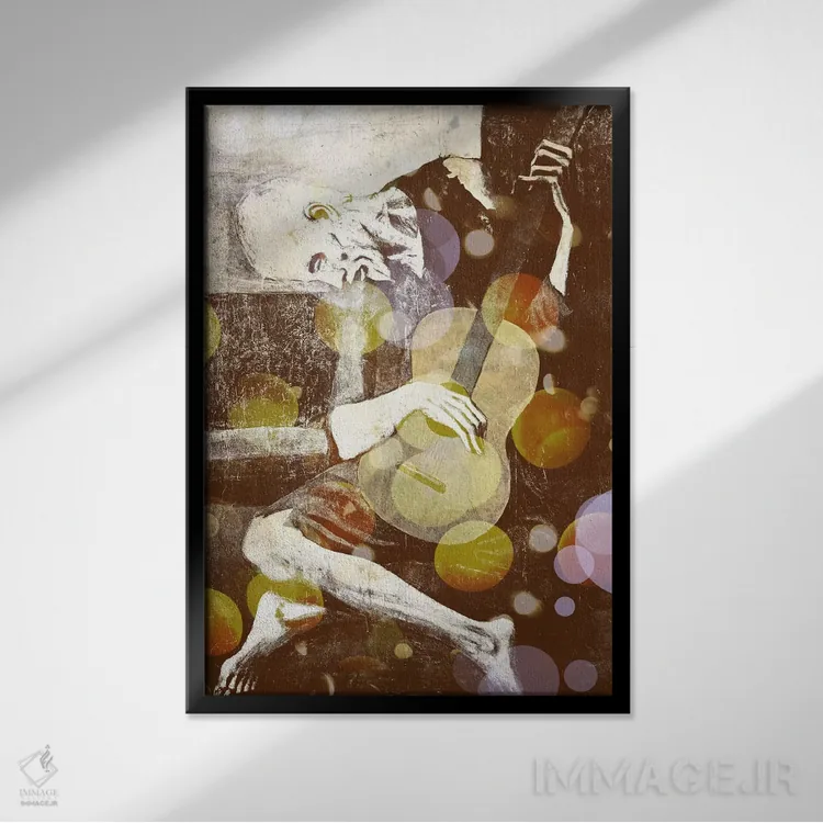 تابلو دکوراتیو گیتارنواز پیر شماره سه اثر فایو بای فایو کالکتیو - نمای قابدار مشکی