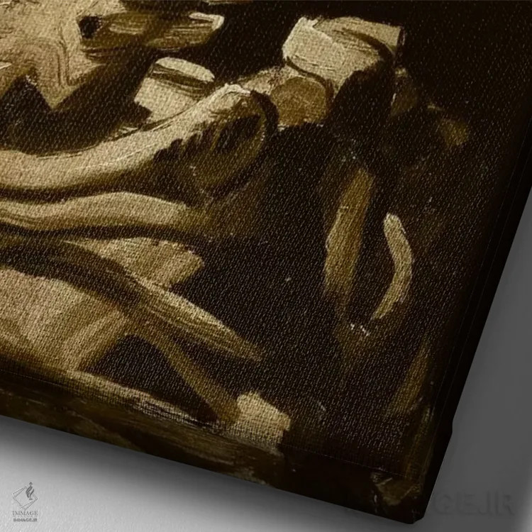 تابلو دکوراتیو جمجمه اسکلت شماره یک اثر فایو بای فایو کالکتیو - نمای نزدیک بافت بوم