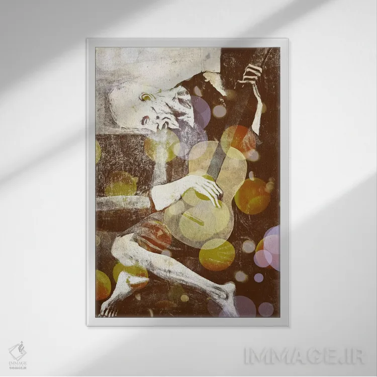 تابلو دکوراتیو گیتارنواز پیر شماره سه اثر فایو بای فایو کالکتیو - نمای قابدار سفید