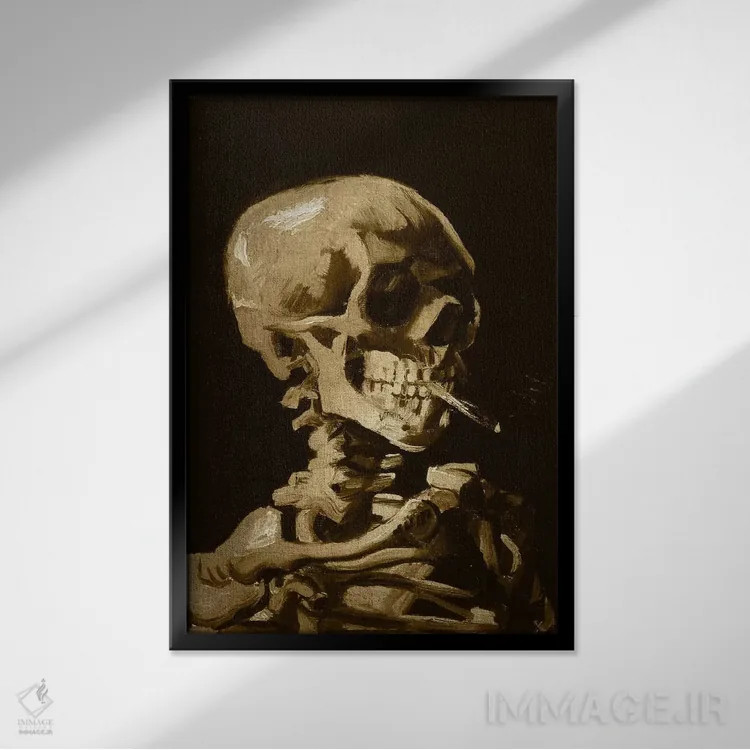 تابلو دکوراتیو جمجمه اسکلت شماره یک اثر فایو بای فایو کالکتیو - نمای قابدار مشکی