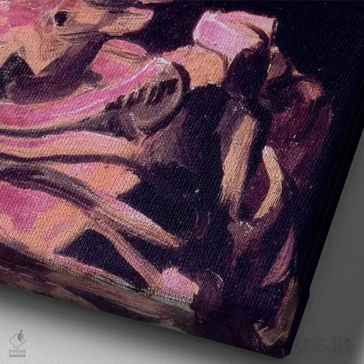 تابلو دکوراتیو جمجمه اسکلت شماره پنج اثر فایو بای فایو کالکتیو - نمای نزدیک بافت بوم