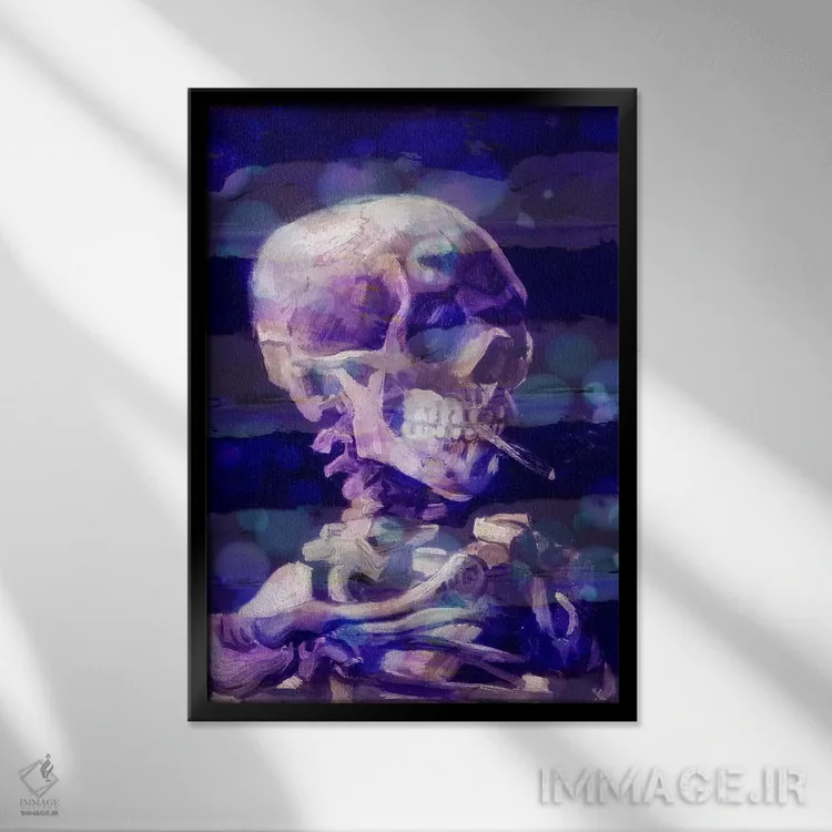 تابلو دکوراتیو جمجمه اسکلت شماره دو اثر فایو بای فایو کالکتیو - نمای قابدار مشکی